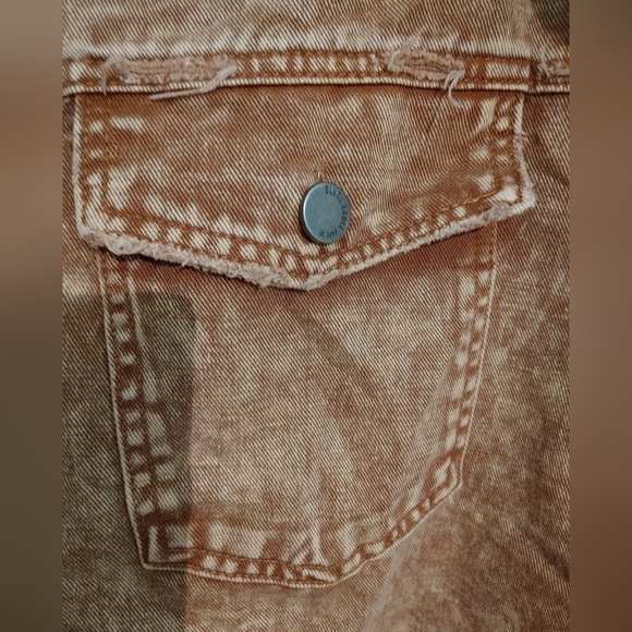 Black Label by C'est Toi Light Brown Acid Wash Frayed Jean Jacket SZ.XS - Picture 5 of 9